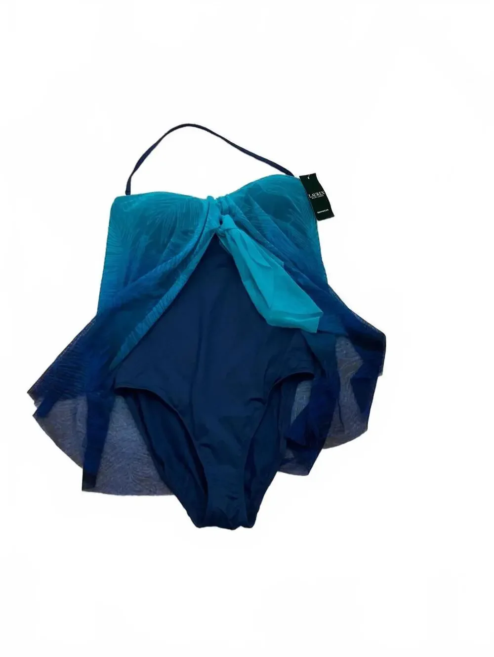 NWT Lauren Ralph Lauren Blue Ombre Tankini Swimsuit Top Size M